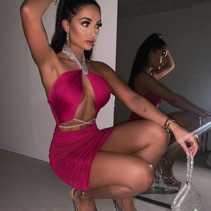 Halter Mini Dress with Sparkling Accents