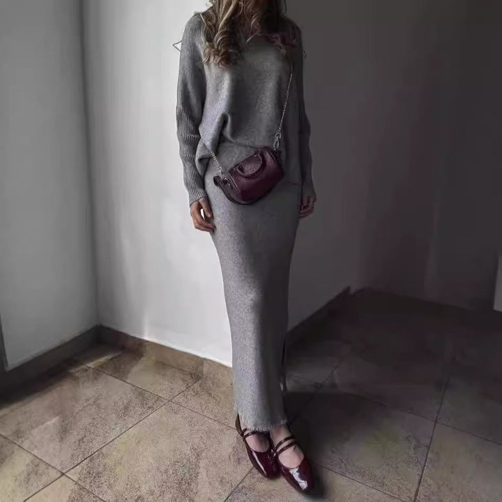 Knitted Maxi Dress with High Neck and Slit