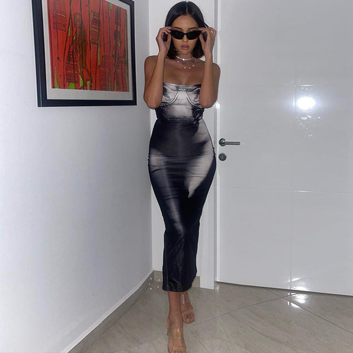 Midikleid in Satin-Optik mit schmalen Trägern