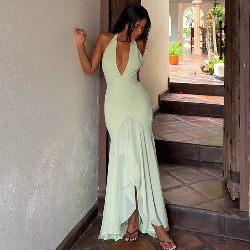 Maxi Dress with Deep V-Neck and Slit