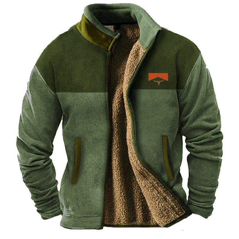 Veste zippée pour homme, doublée de peluche et à manches imprimées