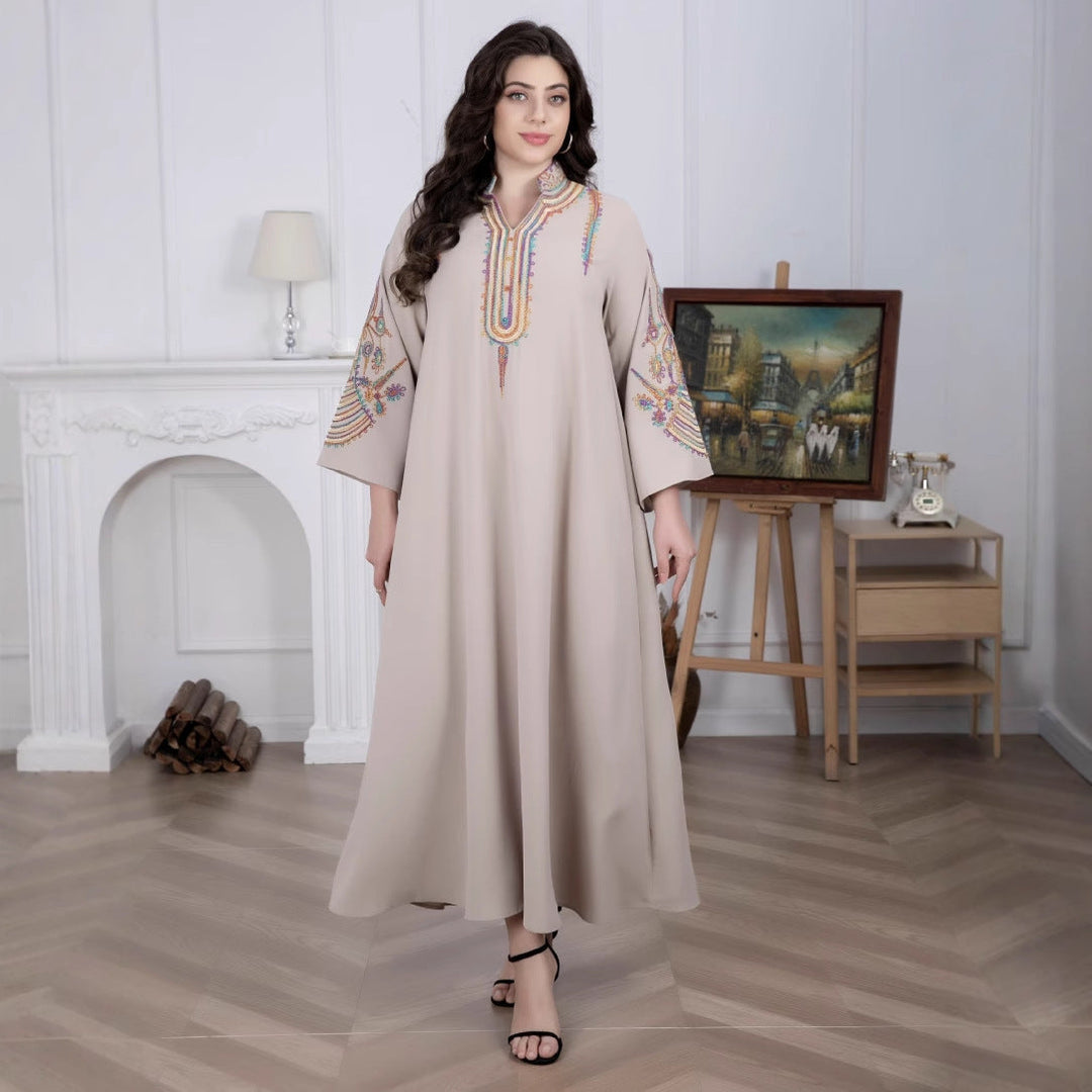 Embroidered Long Sleeve Maxi Dress