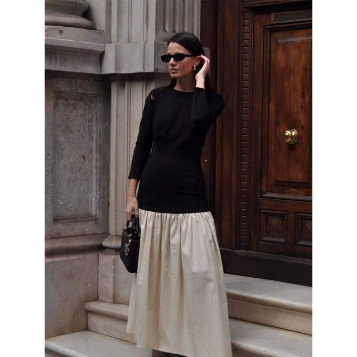 Contrast Bodice Maxi Dress with Long Sleeves