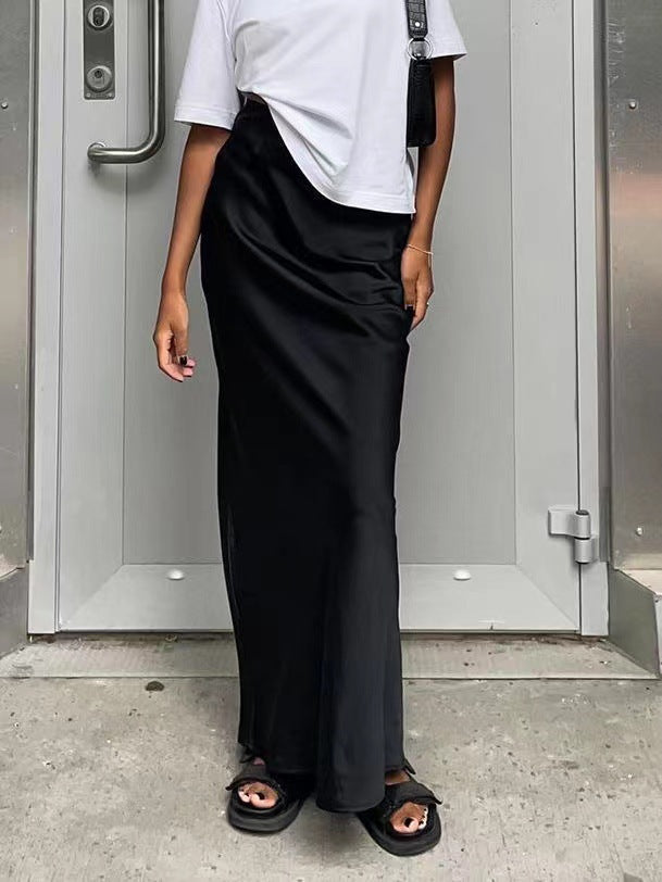 Satin-Look Maxi Dress with Asymmetrical Cut