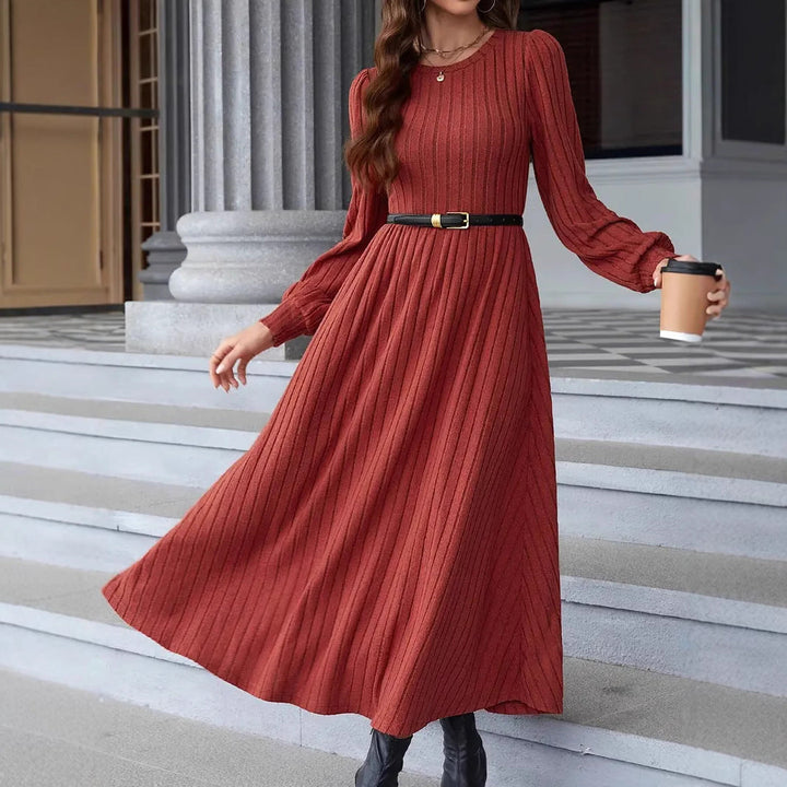 Ribbed Knit Maxi Dress with Long Sleeves