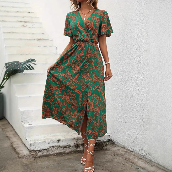 Floral Maxi Dress with V-Neck and Slit
