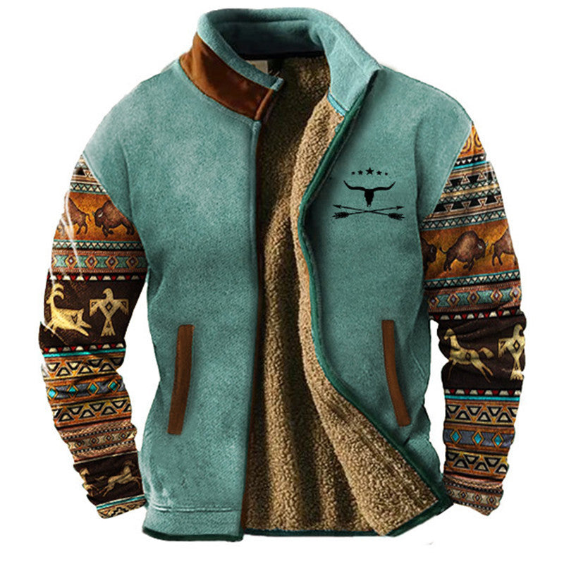 Veste zippée pour homme, doublée de peluche et à manches imprimées