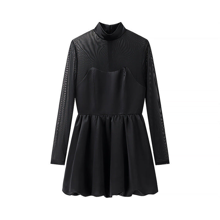 Black Mini Dress with Sheer Long Sleeves