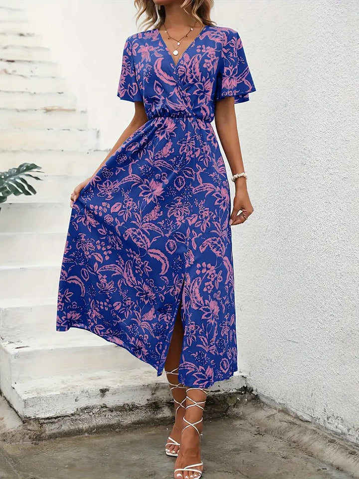 Floral Maxi Dress with V-Neck and Slit