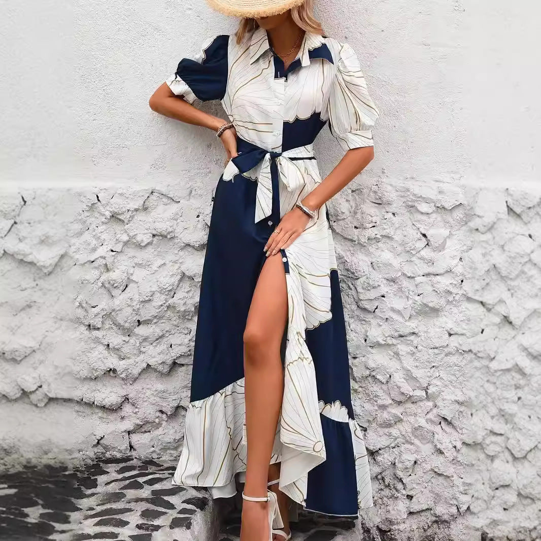 Floral Maxi Dress with Puff Sleeves and Slit