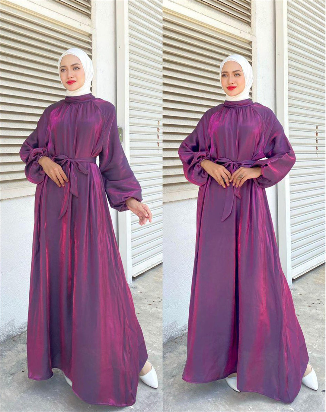 Satin-Look Maxi Dress with Belt