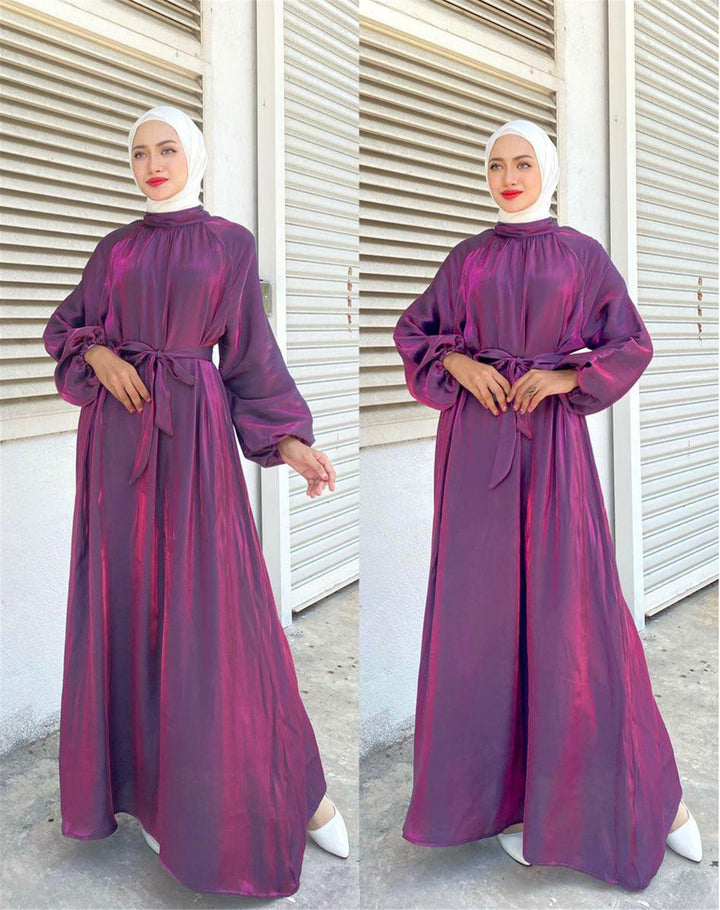 Satin-Look Maxi Dress with Belt
