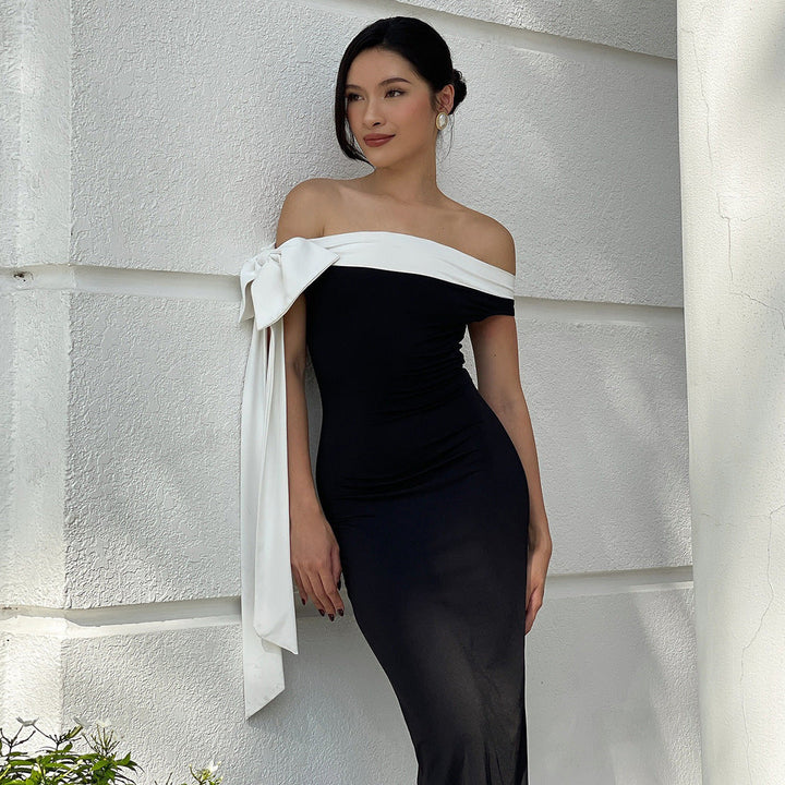 Off-Shoulder Maxi Dress with Bow Detail
