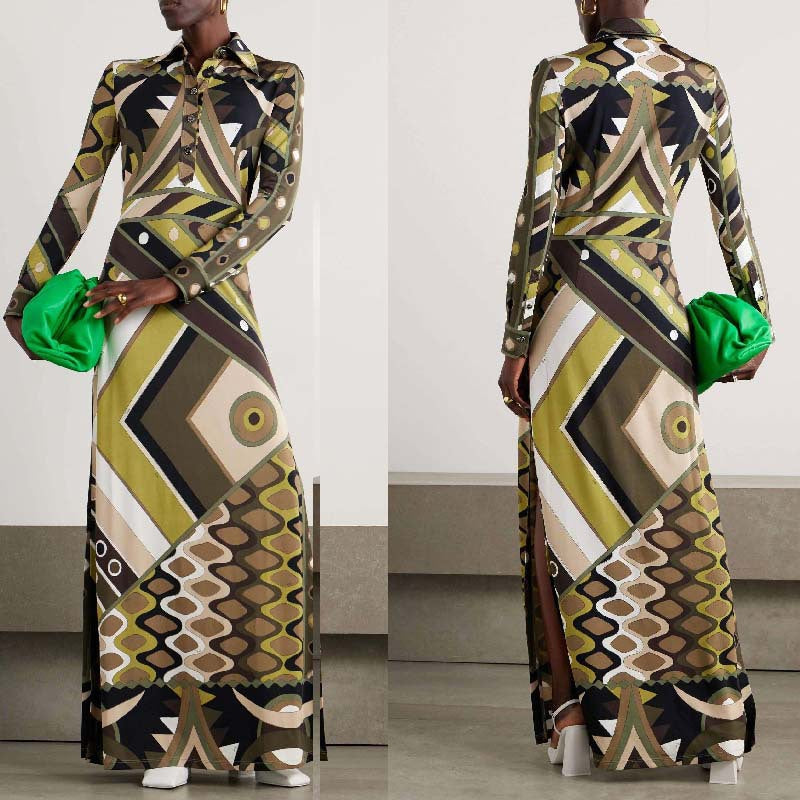 Geometric Pattern Maxi Dress with Slit