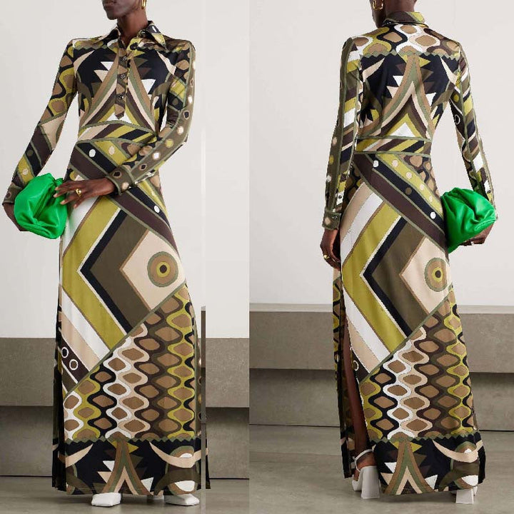 Geometric Pattern Maxi Dress with Slit