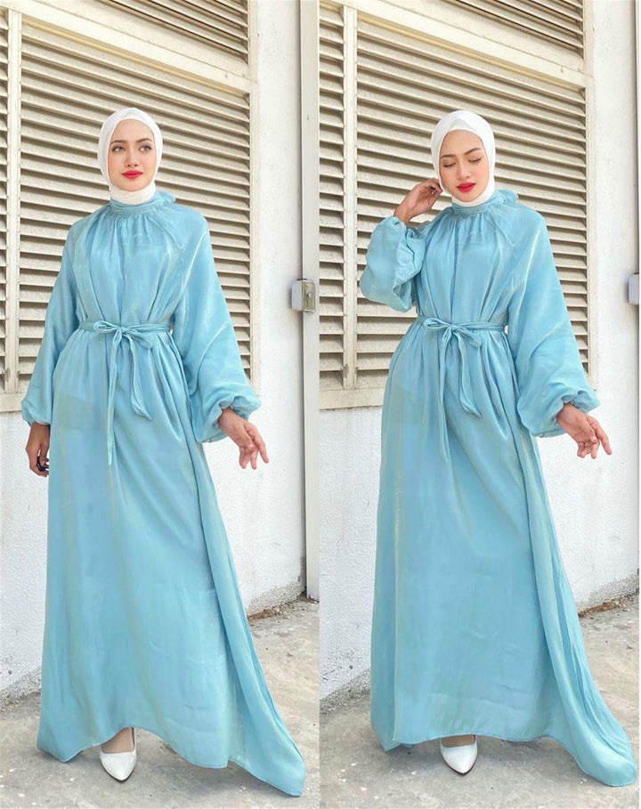 Satin-Look Maxi Dress with Belt