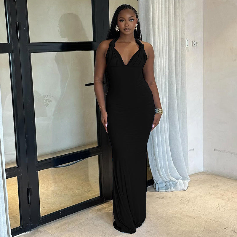 Halter Neck Maxi Dress with Tie-Back