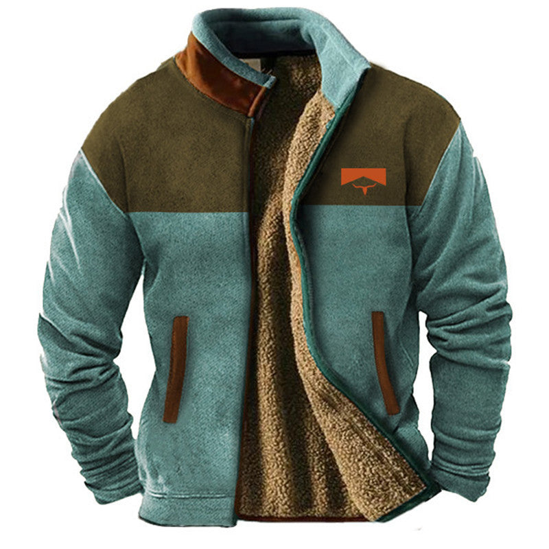 Veste zippée pour homme, doublée de peluche et à manches imprimées