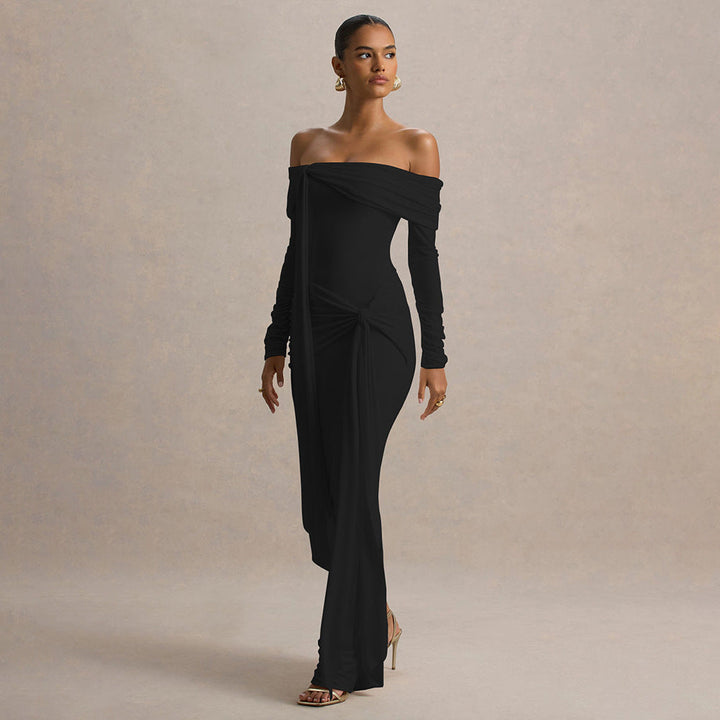 Off-Shoulder Long Sleeve Maxi Dress