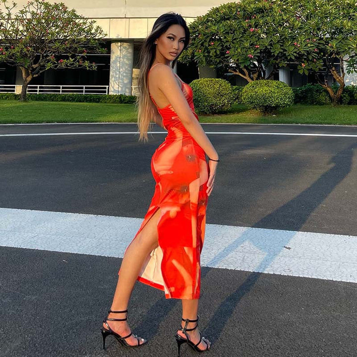 Graphic Print Spaghetti Strap Midi Dress