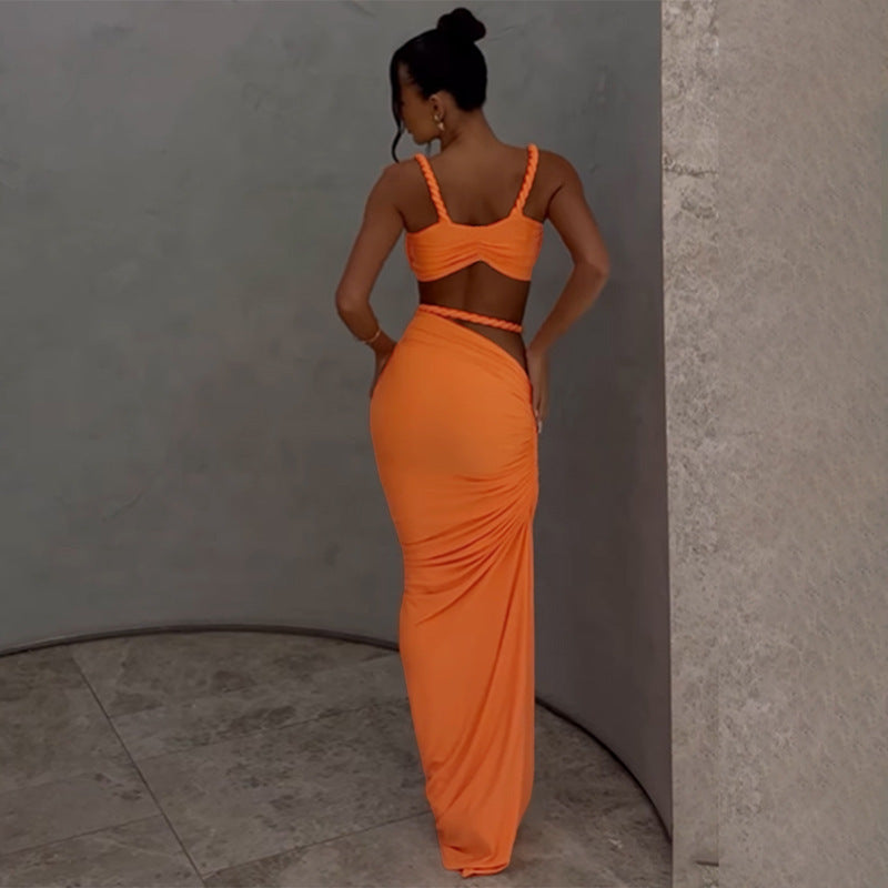 Maxikleid mit offenem Rücken und drapiertem Rock