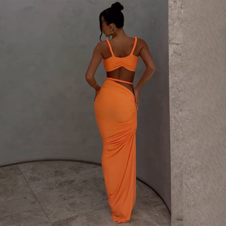 Maxikleid mit offenem Rücken und drapiertem Rock