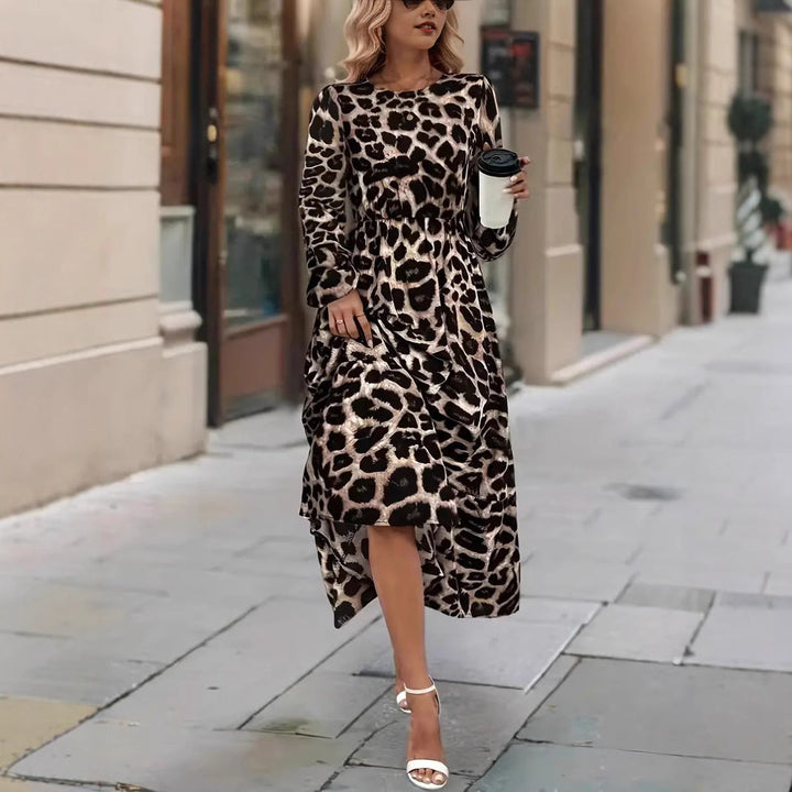 Leopard Print Long Sleeve Maxi Dress