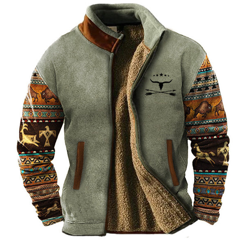 Veste zippée pour homme, doublée de peluche et à manches imprimées
