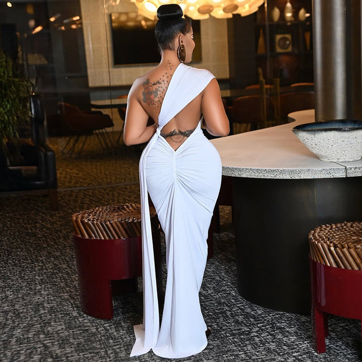 One-Shoulder-Maxikleid mit Raffungen