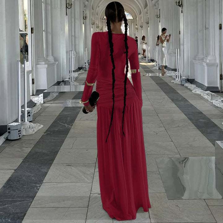 Asymmetrisches Wickelmaxikleid mit langen Ärmeln