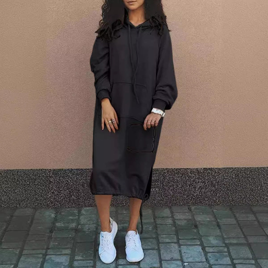 Hoodie Midi Dress with Pockets