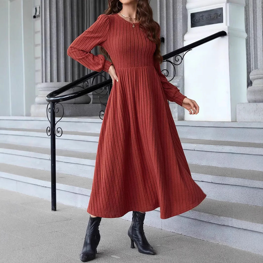 Ribbed Knit Maxi Dress with Long Sleeves
