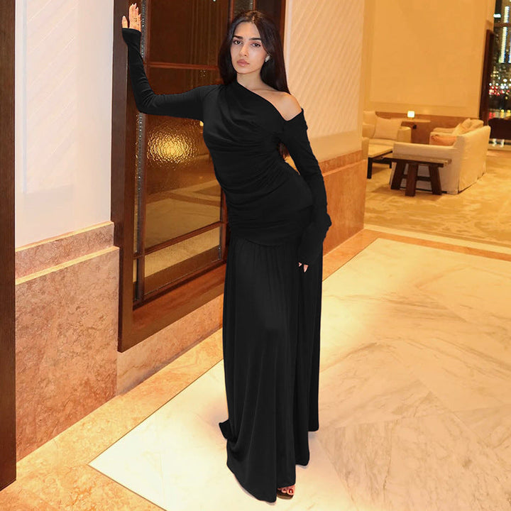 Asymmetrisches Wickelmaxikleid mit langen Ärmeln