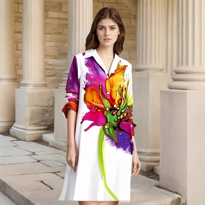 Floral Long Sleeve Shirt Dress
