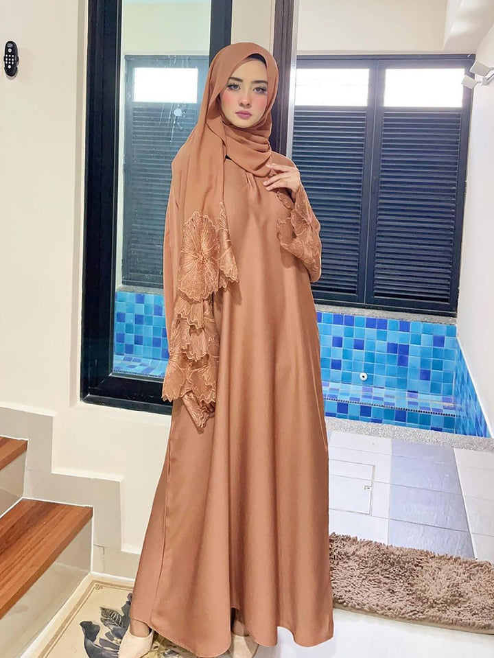Maxi Dress with Floral Lace Sleeves