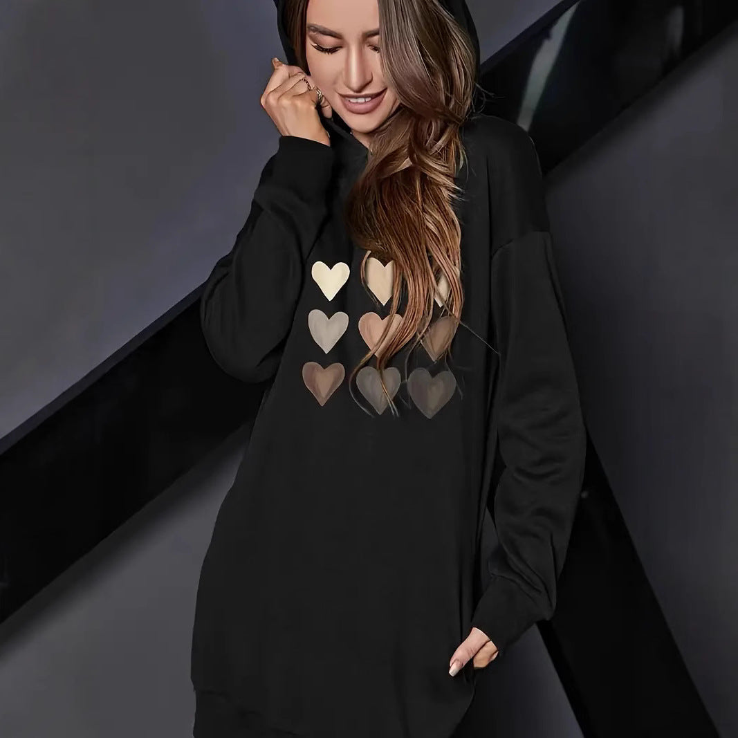 Hooded Heart Print Knit Dress