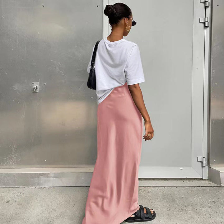 Satin-Look Maxi Dress with Asymmetrical Cut