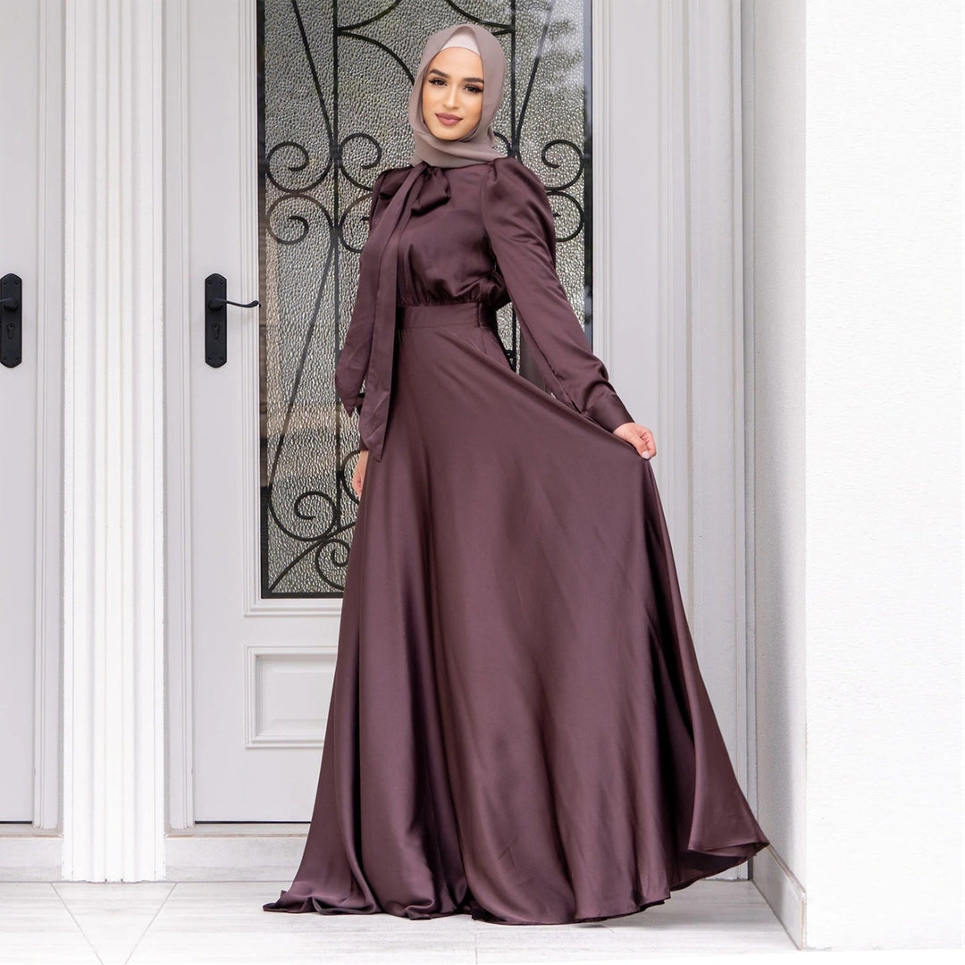 Satin-Look Maxi Dress with Long Sleeves
