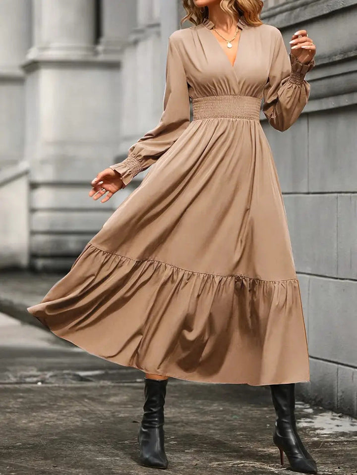 Maxi Dress with V-Neck and Long Sleeves
