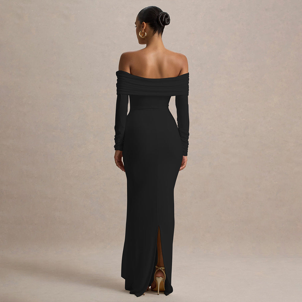 Off-Shoulder Long Sleeve Maxi Dress