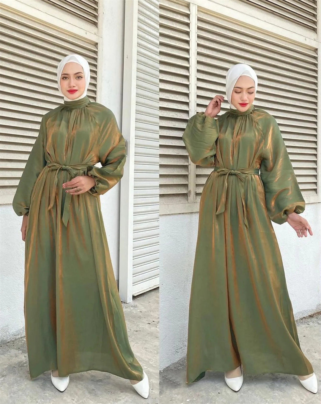 Satin-Look Maxi Dress with Belt