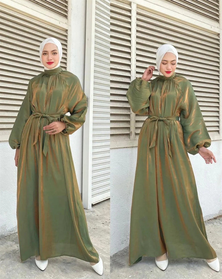 Satin-Look Maxi Dress with Belt