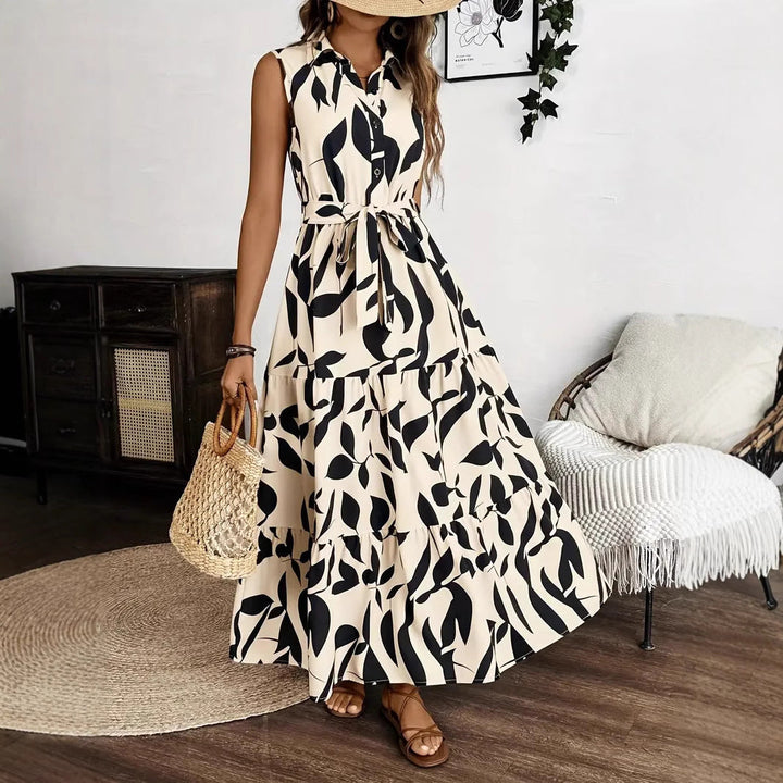 Sleeveless Maxi Dress with Abstract Print