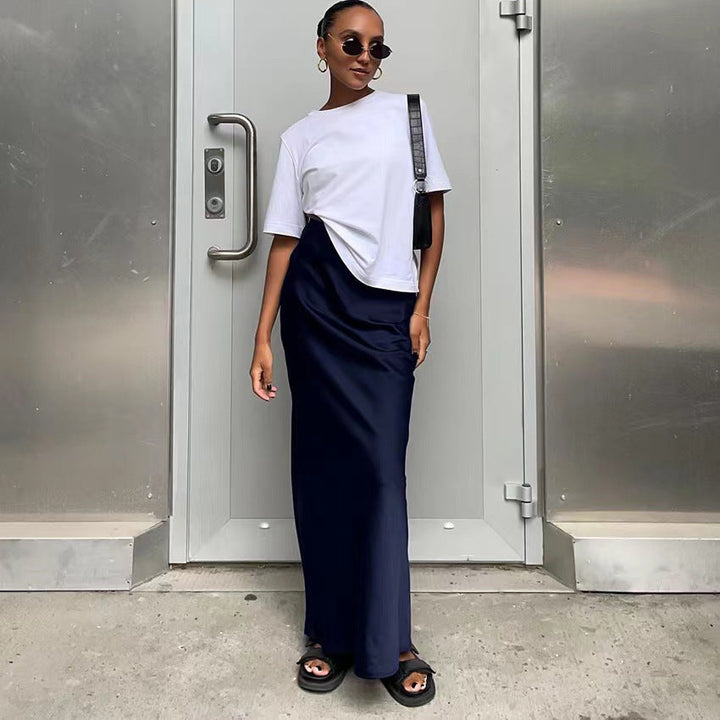 Satin-Look Maxi Dress with Asymmetrical Cut