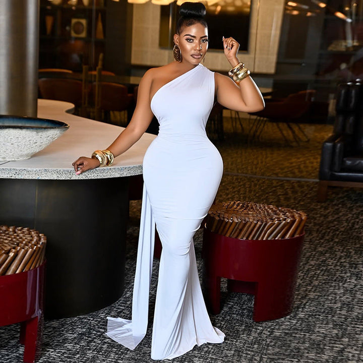 One-Shoulder-Maxikleid mit Raffungen