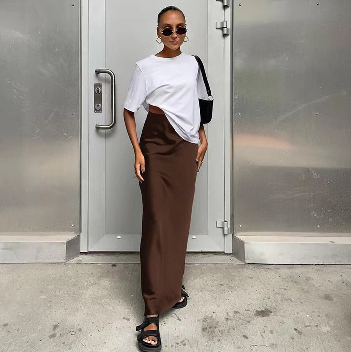 Satin-Look Maxi Dress with Asymmetrical Cut