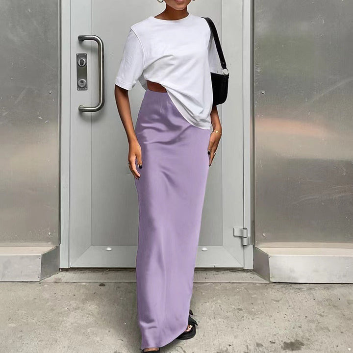 Satin-Look Maxi Dress with Asymmetrical Cut
