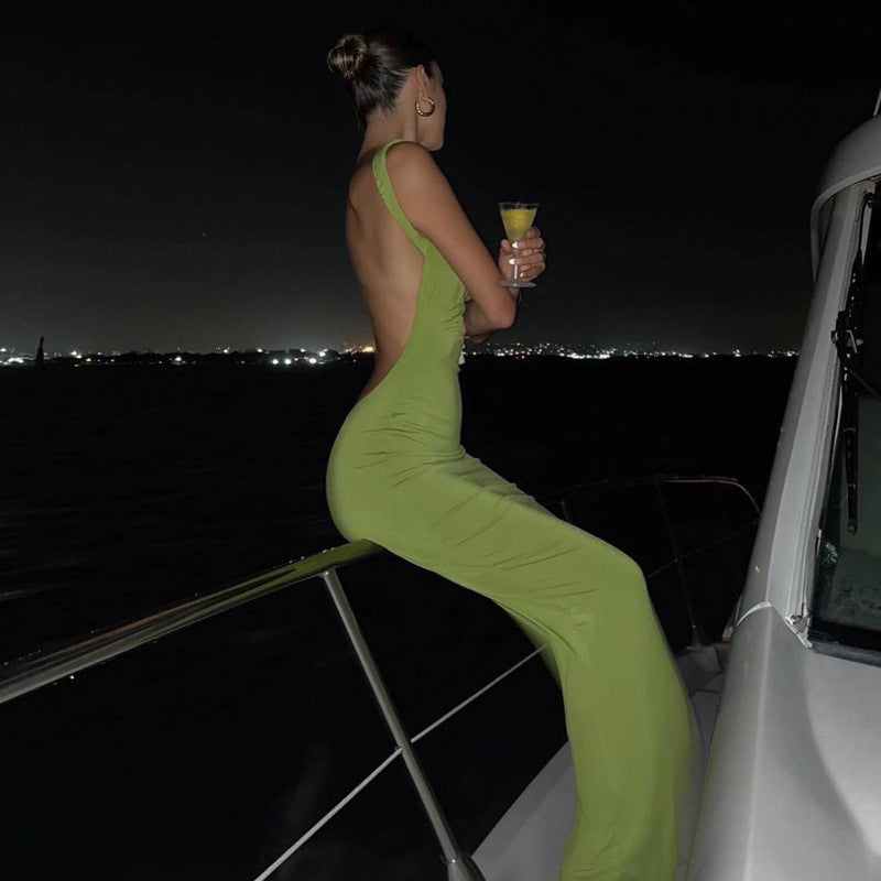 Rückenfreies Maxikleid mit Wasserfallausschnitt