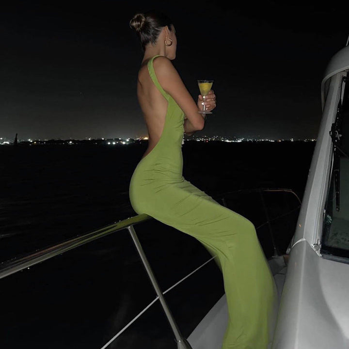 Rückenfreies Maxikleid mit Wasserfallausschnitt
