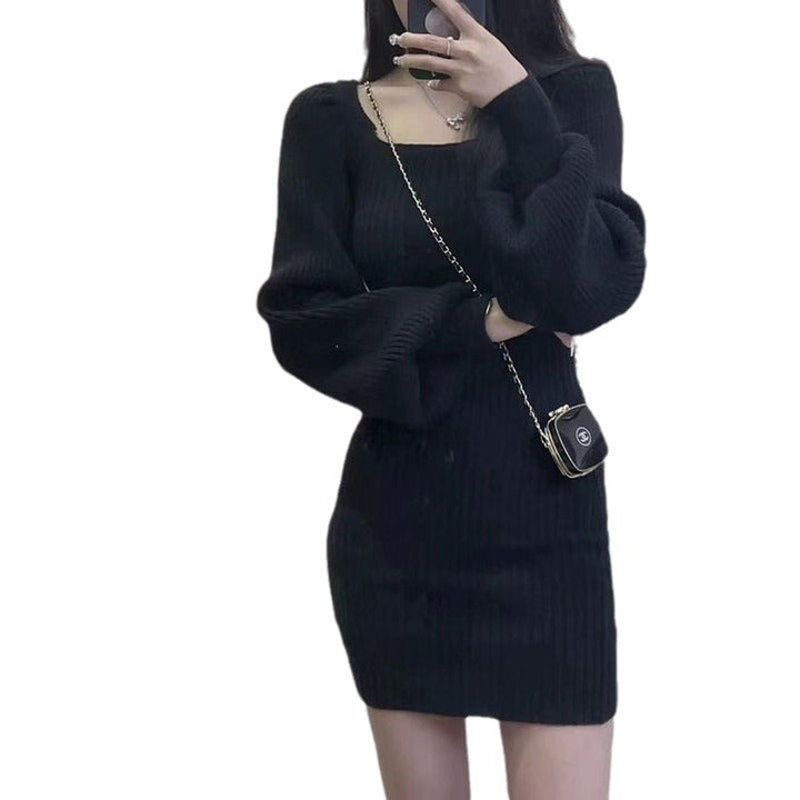 Ribbed Knit Puff Sleeve Dress